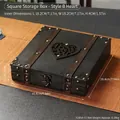 Vintage square wooden jewelry box with I Love You heart metal clasp and rivets - Square Storage Box - Style B Heart-shaped