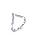 Minimalistischer S925 Sterlingsilber Wellenring offen mit blauen Zirkonsteinen - US-Größe 5 / 925er Silber
