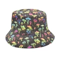 Foldable black bucket hat with colorful mushroom patterns for outdoor sun protection - M (56-58cm) / Bright Black Mushroom (35#)
