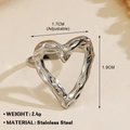 Irregular hammered stainless steel heart ring in silver finish with size dimensions - Hammered Heart 560 / Steel