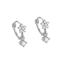 Orecchini a cerchio in argento S925 con fiore di zircone e pendente rotondo - Orecchini a Cerchio con Intarsi Floreali / Argento 925 / ERH136 Placcato Platino