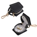 Portable mini black PU leather jewelry box with gold zipper and keyring for ring storage - New Black