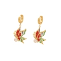 Pendientes de aro vintage de mariposa dorada con esmalte y perlas colgantes - 2# Pendientes