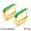 Gold plated geometric earrings with green emerald-cut stones and crystal accents - Gold Green Rectangular Style (KE113276-HM)