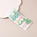 6-piece mint green hair clip set featuring pearl flower and cactus motifs on card - D Style-Green Smile Style