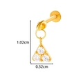 Gold titanium threadless labret stud featuring a trio of clear zircon triangle stones - Triangle Three-Stone Dangle Style (T2535-7# Gold)