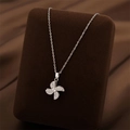 Rotating four-leaf clover windmill pendant necklace in silver with zircon stones - Silver