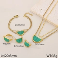 Schmuckset aus goldenem Titanstahl mit grüner Emaille inklusive Halskette und Ring - Einheitsgröße / Grün