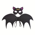 Detail of Halloween bat wing and mask set with purple sequins and gold bat patterns - Black Zirconia Set