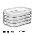 Stackable 4-tier food storage box in transparent plastic with white lid 22.5x18x11cm - 22.5x16x11cm / 4 Tiers/Transparent