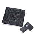 Men's bifold short wallet in black crocodile pattern leather with multi-card slots - Black (Crocodile Back)