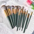 14-teiliges dunkelgrünes Make-up-Pinselset mit goldenen Hülsen und weichen Borsten - Green Cloud Serie 14-teiliges Set