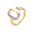 Detail of 18K gold-plated open ring featuring lavender enamel and sparkling zircon accents - Adjustable Open / Lavender