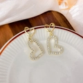 Elegant gold double heart dangle earrings with sparkling rhinestones and s925 silver needles - 72# Double Heart Zircon Earrings