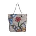 Ethnic double-sided butterfly embroidery canvas shoulder bag with rope handles - Two Butterflies