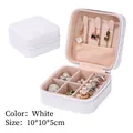 White portable PU leather jewelry box organizer with textured surface and zipper closure - Square Zipper Bag / White