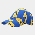 Detail of blue and yellow checkered kid's baseball cap with trident flag logo - Barbados Trident Style (6#)