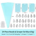 24Pcs stainless steel piping tips set with blue 12-inch EVA pastry bag and 3 scrapers - 24-Piece Set with 3 Scrapers (OPP Bag) / Blue
