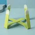 Minimalist green elevated ceramic cat bowl stand with stable X-shaped metal frame - Elevated Cross Metal Stand / Grass Green