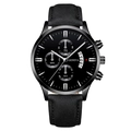 Montre à quartz pour hommes avec bracelet en cuir noir et cadran chronographe multifonction - Cadran Noir Bracelet Noir Argenté