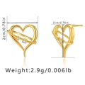 Detail view of heart-shaped gold earrings with zircon stones and size specifications - Streamline Triple Zirconia Hollow Heart
