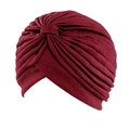 Ethnic style turban cap in wine red featuring a textured pleated design for women - One Size / Burgundy