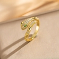 Bague serpent ajustable en plaqué or avec zircons blancs et yeux en pierre verte - Or (6970)