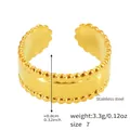 Minimalist wide open ring in gold finish with scalloped bead edges and stainless steel material - Scalloped Beaded Style (Y037) / Gold