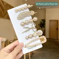 Set di 6 fermagli per capelli dorati con perle e strass, design foglia e fiocco - 3# Set da 6 Pezzi Foglia di Perle