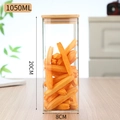 Square 1050ML borosilicate glass storage jar with bamboo lid and 20cm height dimension - Diameter 80*Height 200 1050ml With Bamboo Lid