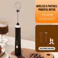 Portable black wireless electric milk frother with two whisks and USB charging cable - R3 Double Head / Black