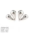 Boucles d'oreilles cœur fondant minimalistes en acier inoxydable argenté poli - Style Métal Liquide (TE19499)