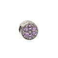 Silver bead charm with purple marquise petal flower and sparkling white crystal halo - Light Purple