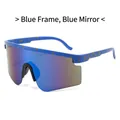 Occhiali da ciclismo blu con montatura a macchie arancioni e lenti a specchio blu sport - Montatura Blu Lenti a Specchio Blu