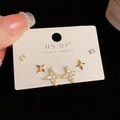 Three-piece gold star and square stud earring set with sparkling cubic zirconia crystals - Gold-Rhinestone Starburst Set (106#)