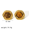 18k vergoldete Edelstahl-Ohrringe mit Spiralmuster und Bernstein-Tigerauge-Stein, 22,5mm - Goldspirale Braunes Tigerauge Stil (TE6719-TG-G)