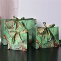Three sizes of dark green marble gift bags with golden ribbons and silver handles - Green Gold Marble (Green Ribbon) / Medium 25*20*12cm