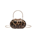 Modische Clutch mit Leopardenmuster, Goldgriff und Kettenriemen für Damen - Braun