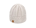 Chunky knit diamond pattern beanie in beige with a vintage brown leather patch - Beige