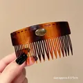Tortoiseshell geometric acrylic hair comb with golden oval H letter plate, 8.5x5cm size - Tortoiseshell Oval Style