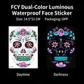Luminous sugar skull face tattoo stickers for Halloween with glow in the dark effect - Pattern FCY-005