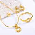 Polished golden stainless steel jewelry set featuring U-shaped necklace, earrings and bracelet - Gold