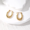 Vintage irregular oval gold hoop earrings with wavy texture on white stone background - 3# Oval Wave Texture