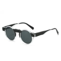 Retro round sunglasses featuring black and transparent two-tone frames with grey lenses - Transparent Black Frame Black Gray Lens