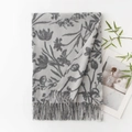 Gray cashmere-feel scarf with elegant dark floral pattern and tassel fringe details - White Grey Floral