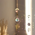 Golden moth suncatcher with rose quartz and crystal prism for window decor - Fairy Star