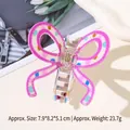Pink translucent butterfly hair claw clip with colorful polka dots and 7.9cm size info - Pink Colorful Polka Dot Butterfly