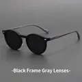 Retro round matte black sunglasses with grey lenses and purple marble textured temples - Matte Black Frame Grey Lens