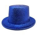 Close-up of shiny blue sequin top hat with glitter finish for party and stage performances - M (56-58cm) / Sapphire Blue