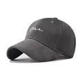Close-up of me letter embroidery on dark grey cotton twill baseball cap fabric - Adjustable / Gray
